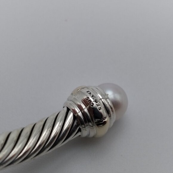 David Yurman 5mm Sterling Silver Bracelet with 14K Yellow Gold and Pearls - Picture 5 of 6